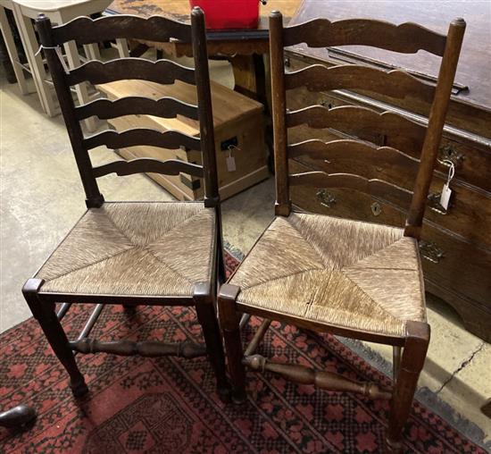 A pair of Lancashire rush seat ladderback chairs